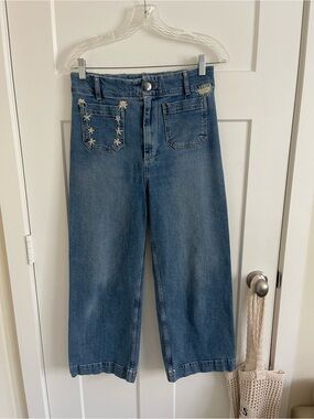 Pilcro Blue Wide-Leg Embroidered Jeans